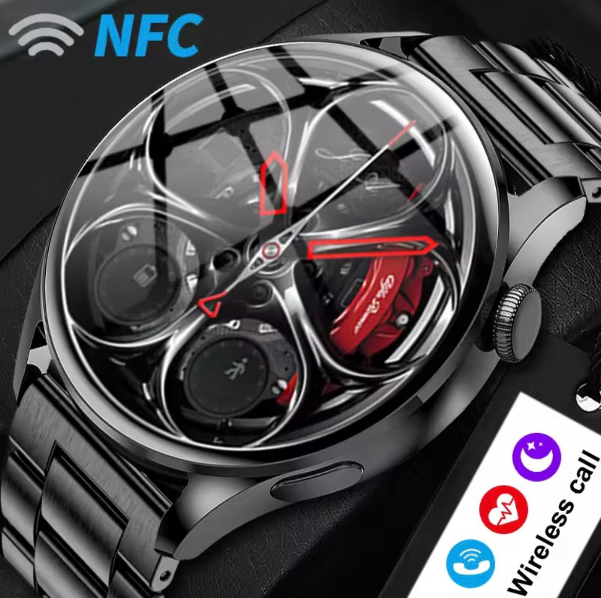 Smartwatch deportivo negro con correa metalica