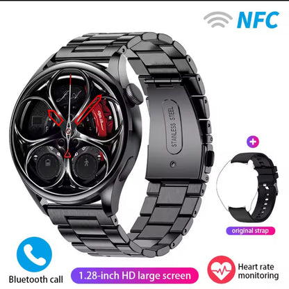 Smartwatch deportivo negro con correa metalica